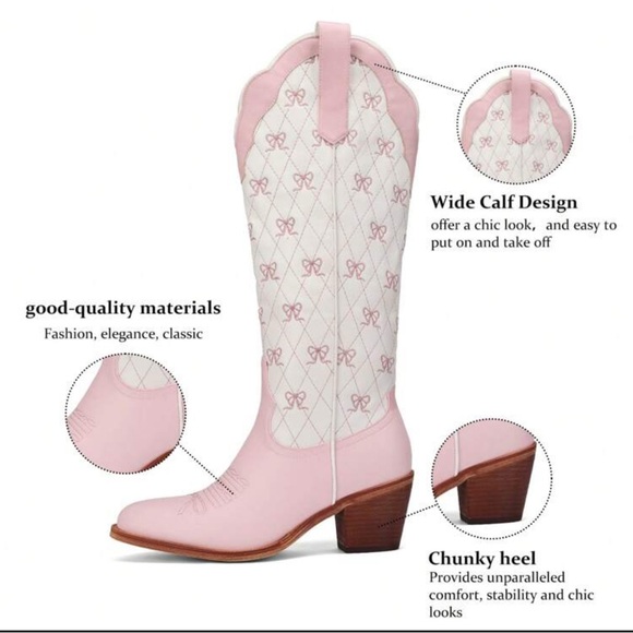 Pasuot Wide-Calf Cowboy Pink Western Boots - Picture 6 of 6